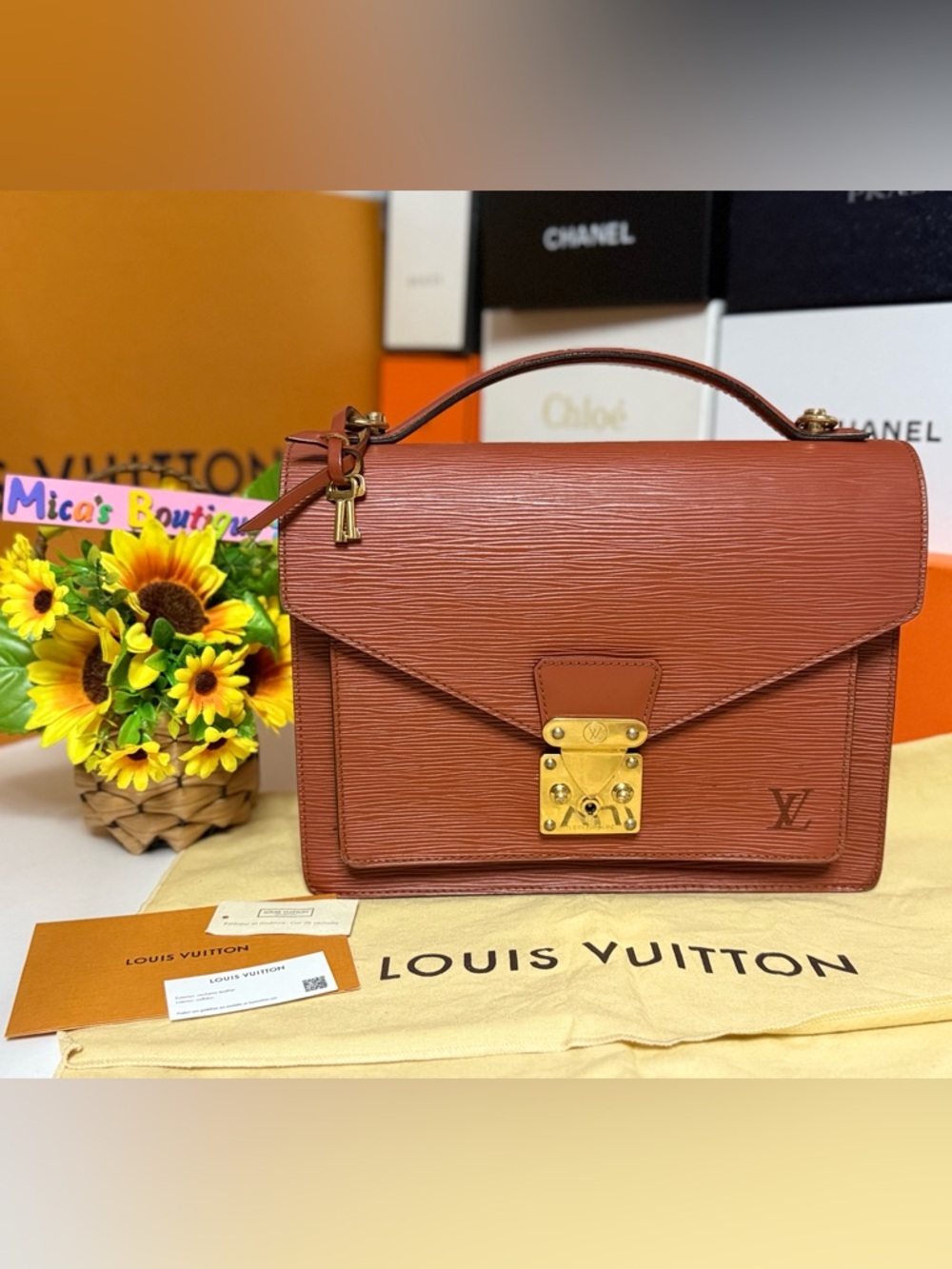 Auth LOUIS VUITTON EUC Epi Monceau 28 Brown 3way Bag #SR0987